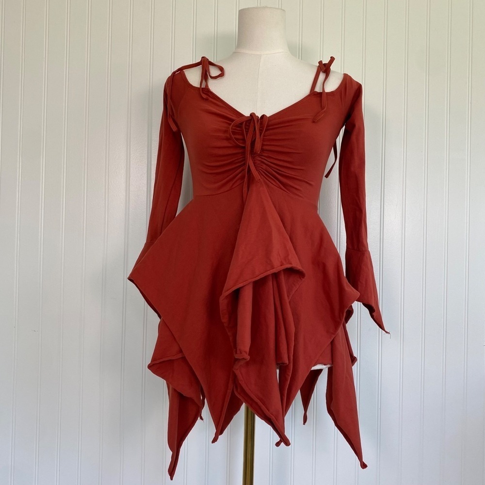 Current Mood F Is for Fairies Handkerchief Dress Size M Asymmetric Hem Rust Red